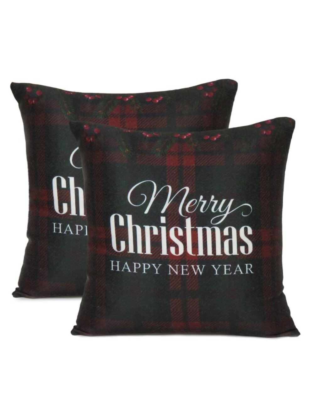 Oussum Cotton Cushion Cover Christmas New Year Wishes Print Pillow Case Set of 2